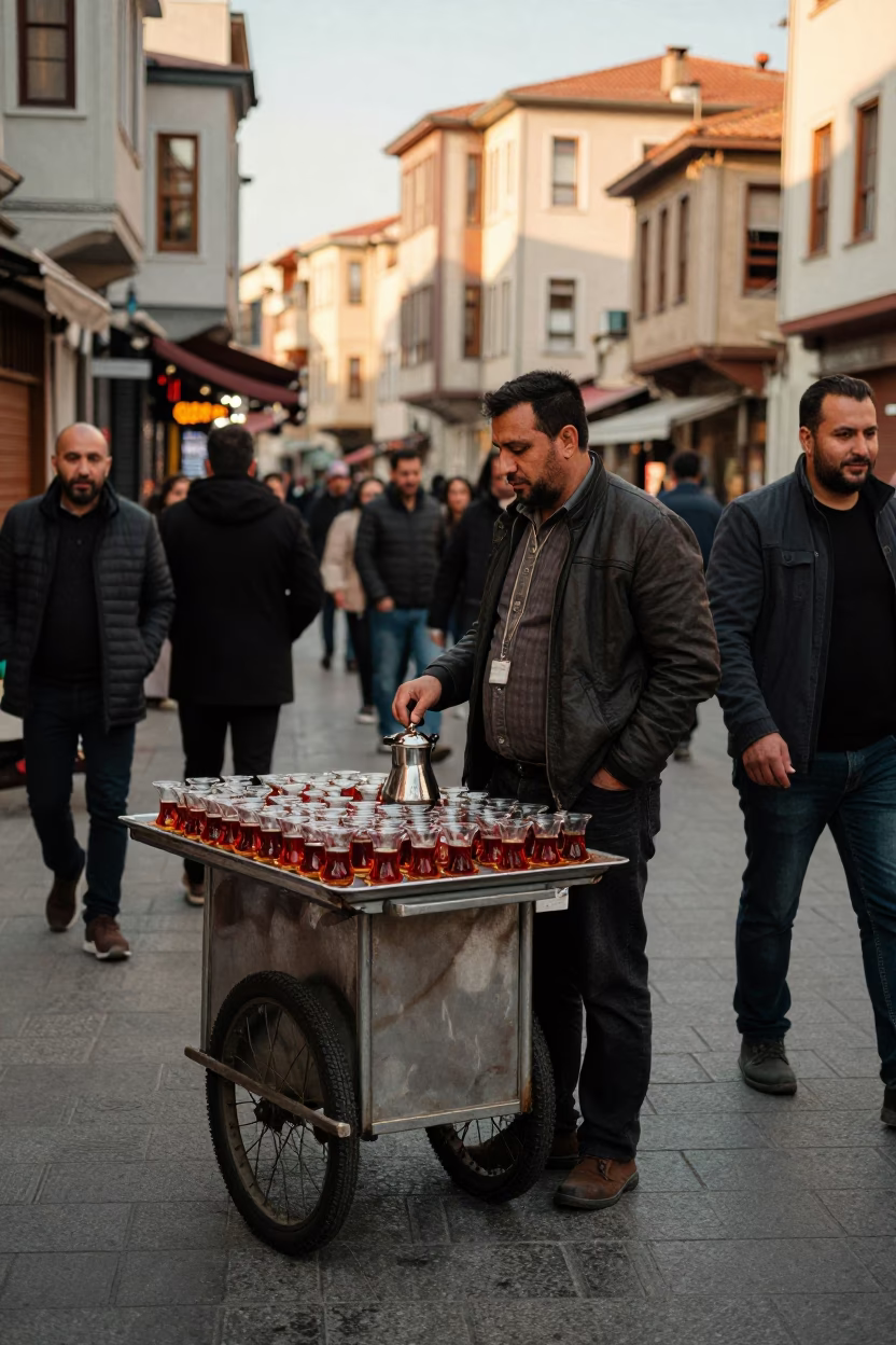 Street Vendor in Istanbul at Late Afternoon Light in in Istanbul, Turkey