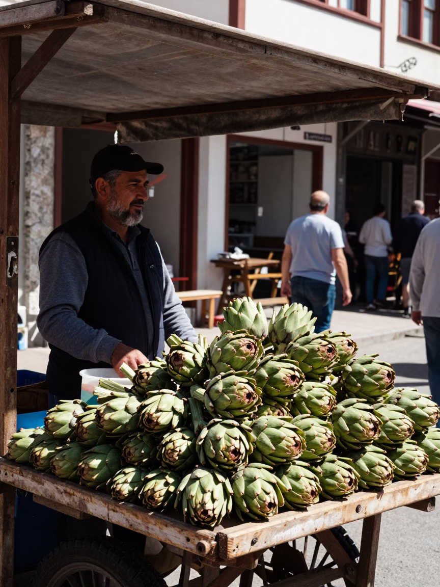 Street Vendor in Izmir at Flat Noon Light in in Izmir, Turkey