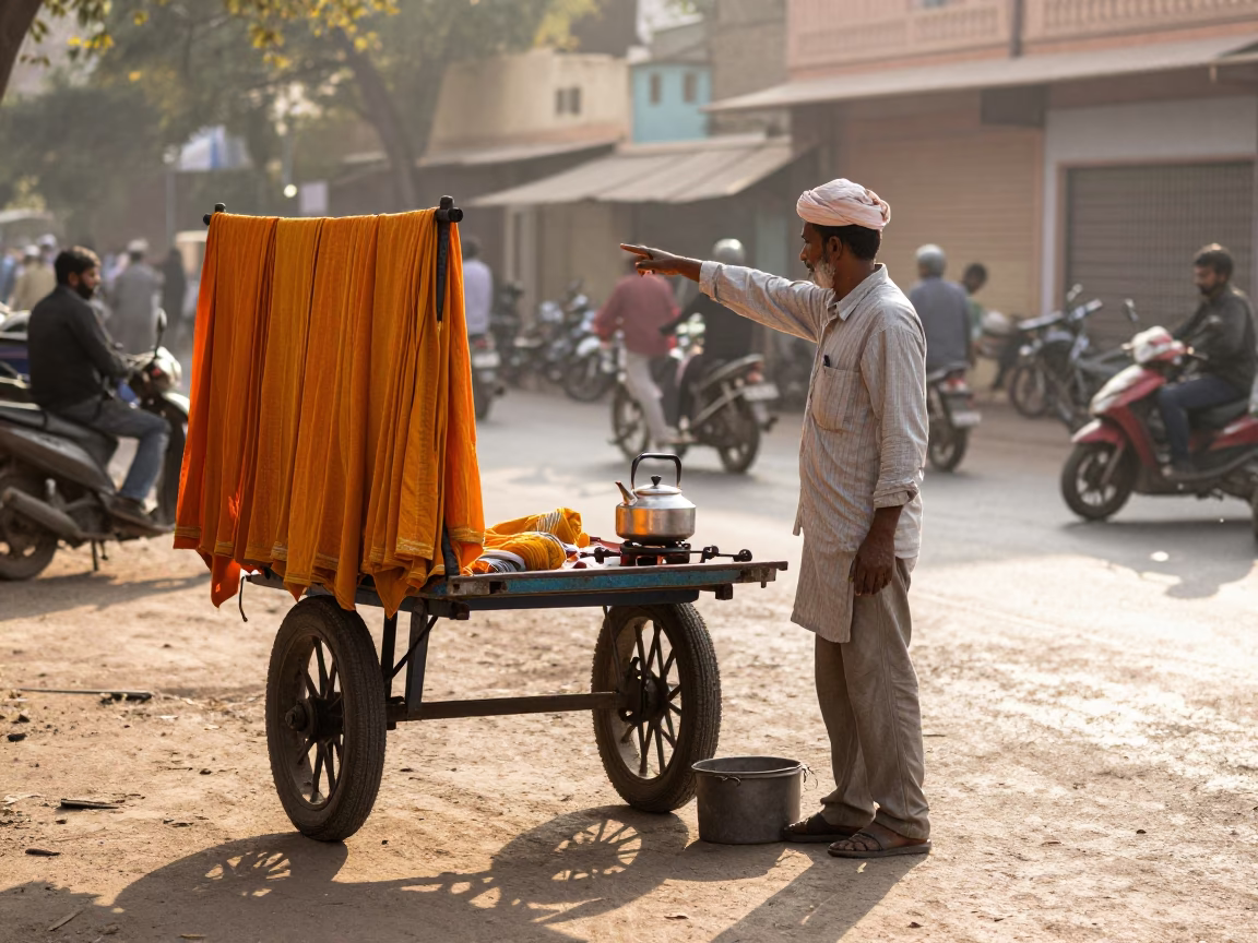 Street Vendor in Jaipur at As First Light Reaches The Scene in in Jaipur, India