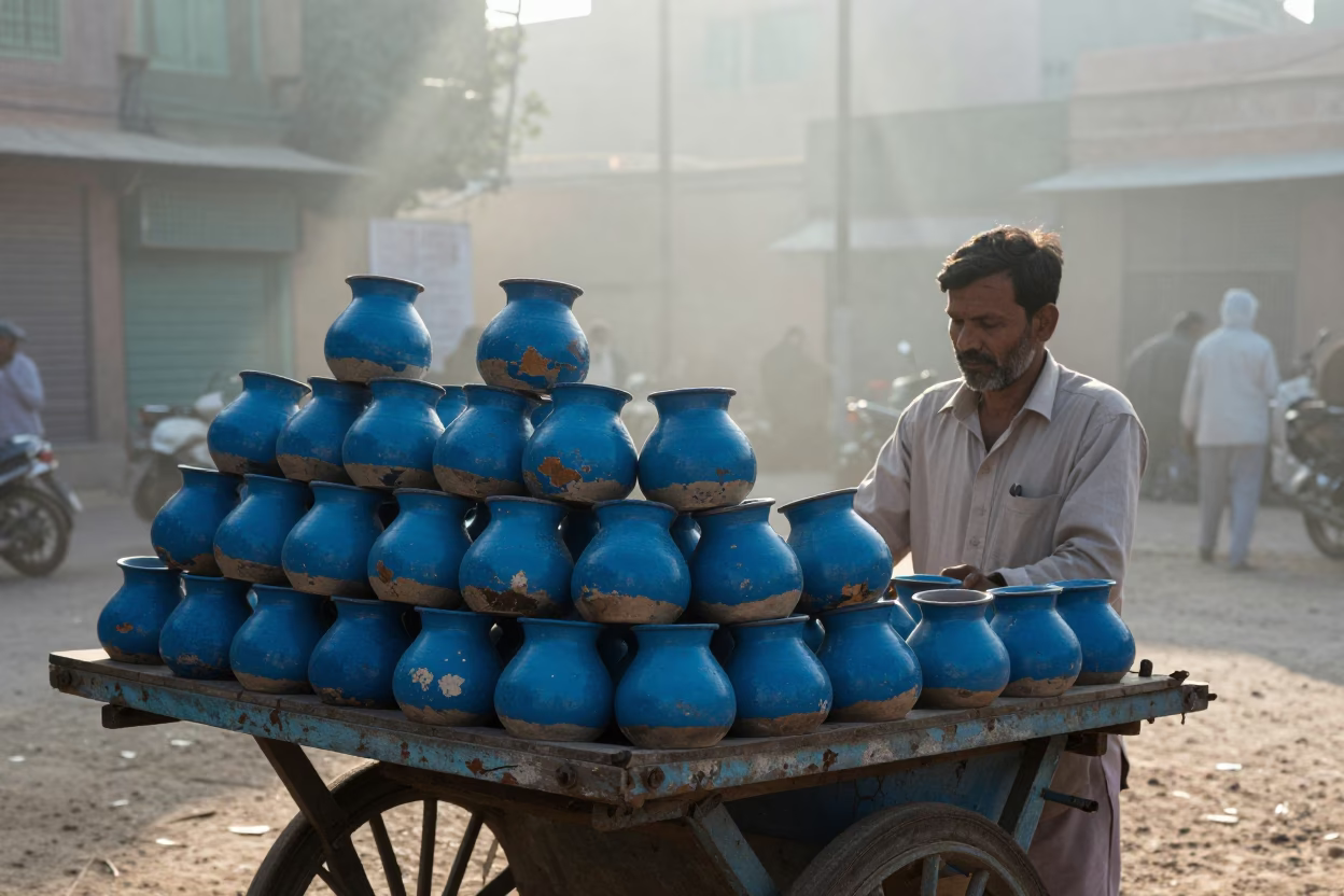 Street Vendor in Jaipur at Early Morning Light in in Jaipur, India