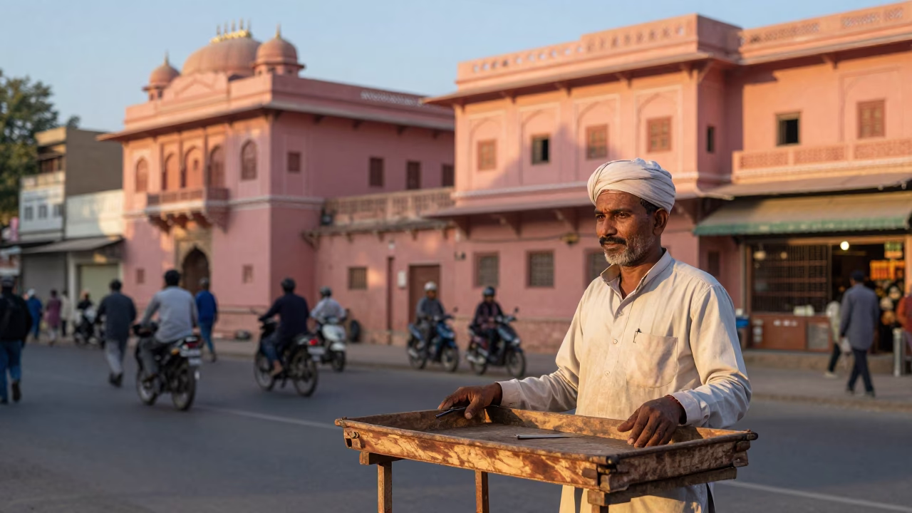 Street Vendor in Jaipur at First Light Of Dawn in in Jaipur, India