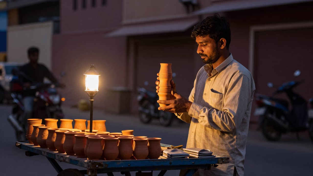 Street Vendor in Jaipur at The Predawn Darkness Light in in Jaipur, India