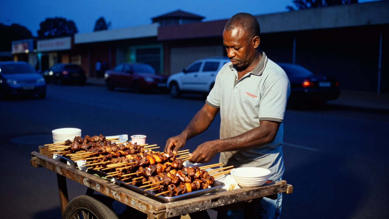 Street Vendor in Johannesburg at The Last Blue Light Of Evening in in Johannesburg, South Africa