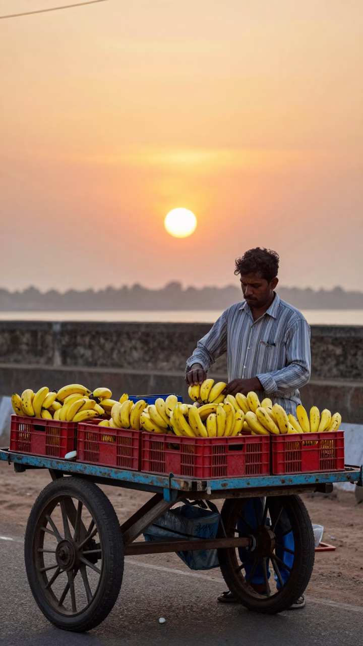 Street Vendor in Kochi at As The Sun Drops Toward The Horizon in in Kochi, India