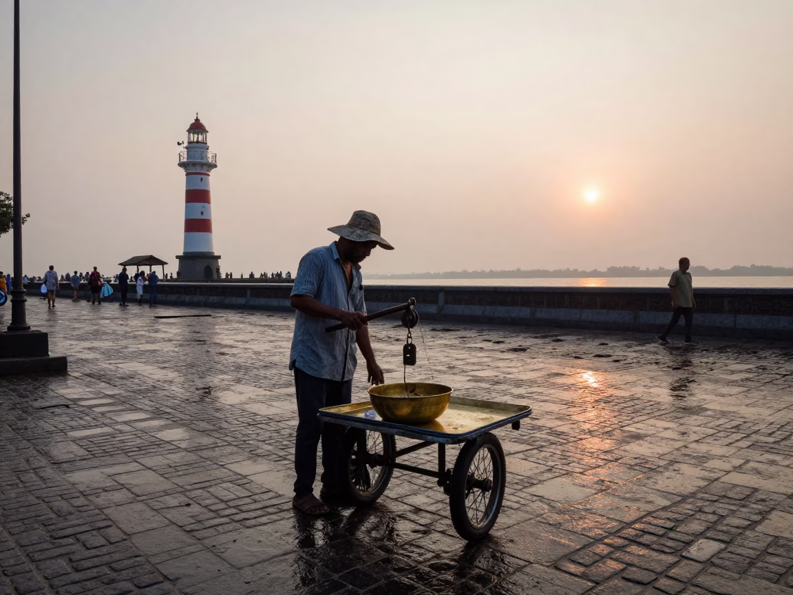 Street Vendor in Kolkata at Nautical Dawn Light in in Kolkata, India