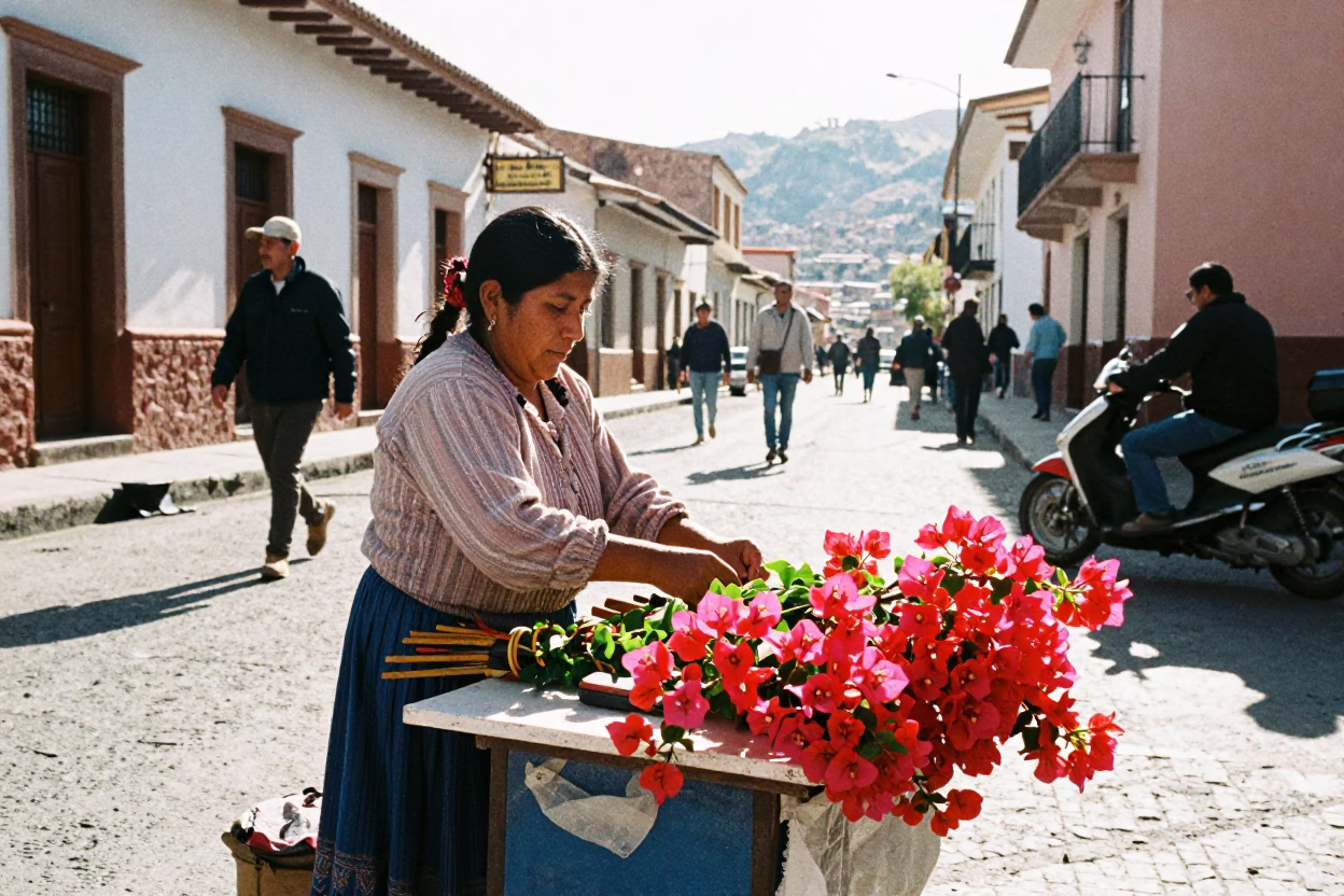 Street Vendor in La Paz at Late Morning Light in in La Paz, Bolivia