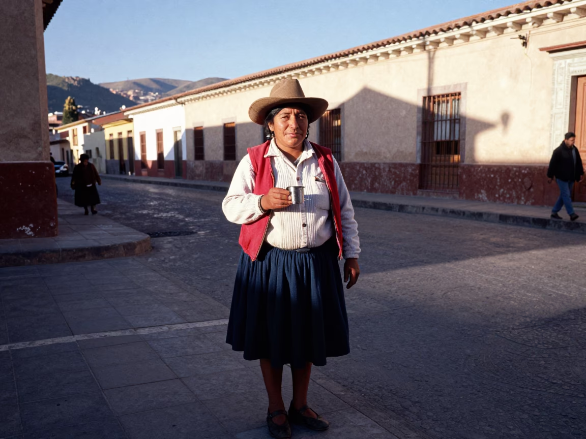 Street Vendor in La Paz at The Early Afternoon Light in in La Paz, Bolivia