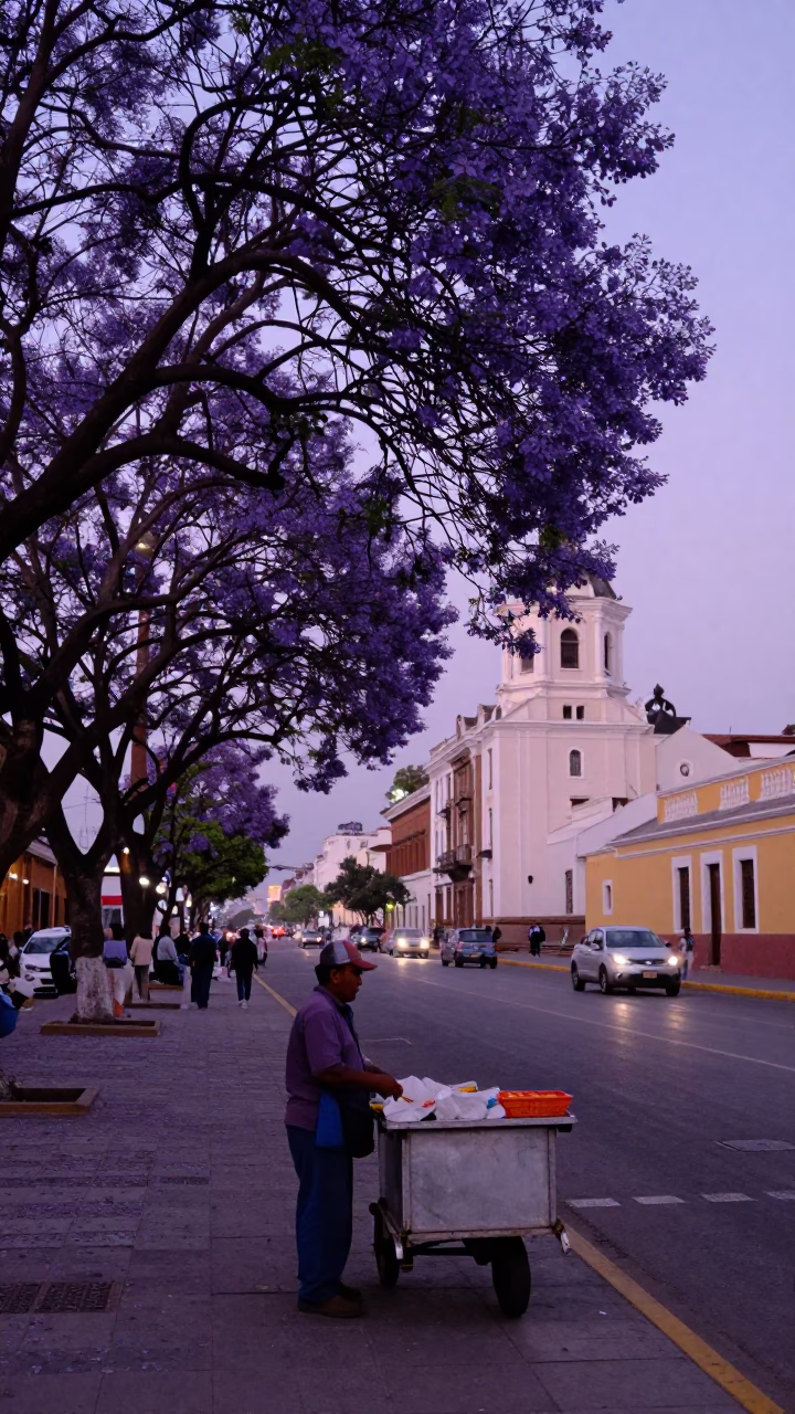 Street Vendor in Lima at Twilight in in Lima, Peru