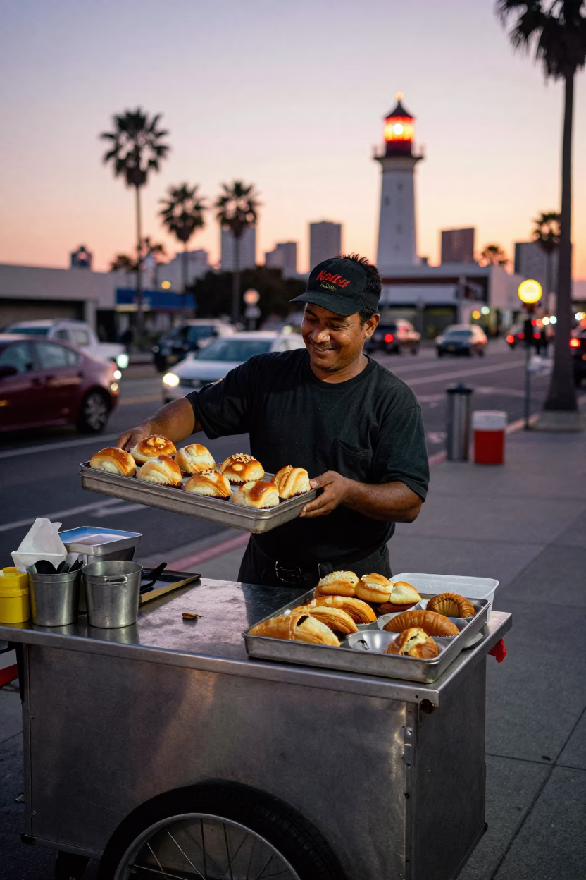 Street Vendor in Los Angeles at Nautical Dawn Light in in Los Angeles, California, United States