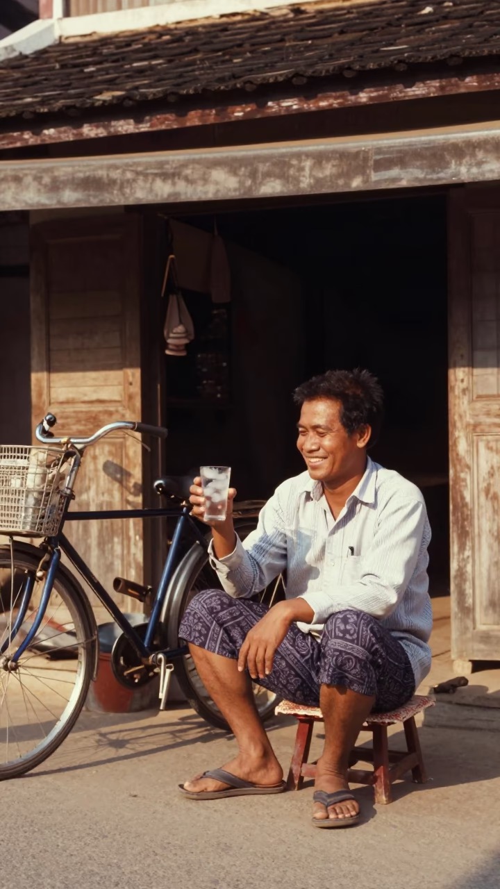 Street Vendor in Luang Prabang Laos Early Afternoon with Bicycle and Local Shop Details in in Luang Prabang, Laos