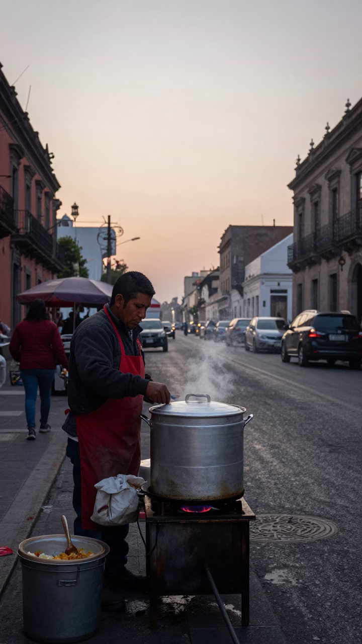 Street Vendor in Mexico City at The Early Morning Light in in Mexico City, Mexico