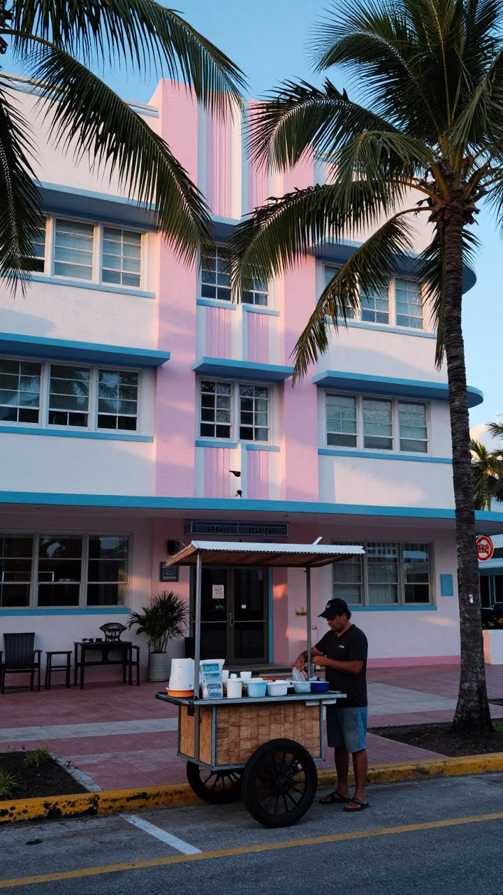Street Vendor in Miami at Early Morning Light in in Miami, Florida, United States