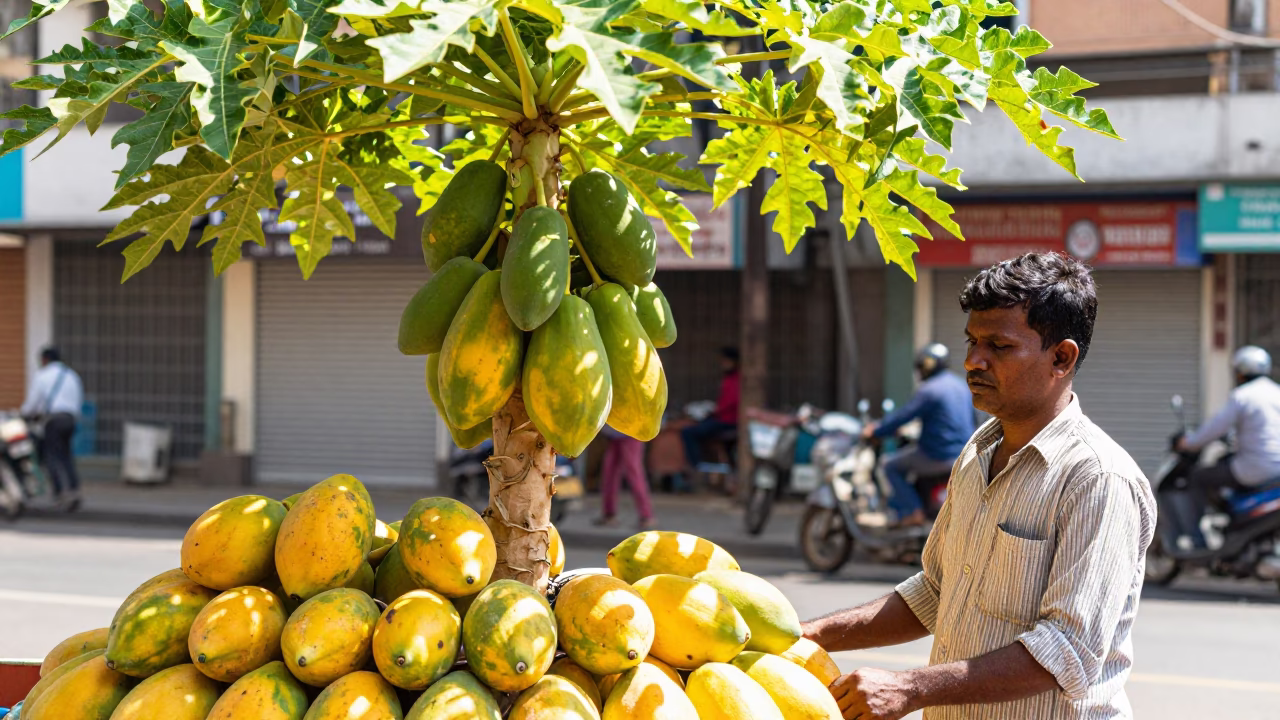 Street Vendor in Mumbai at Bright Midmorning Light in in Mumbai, India
