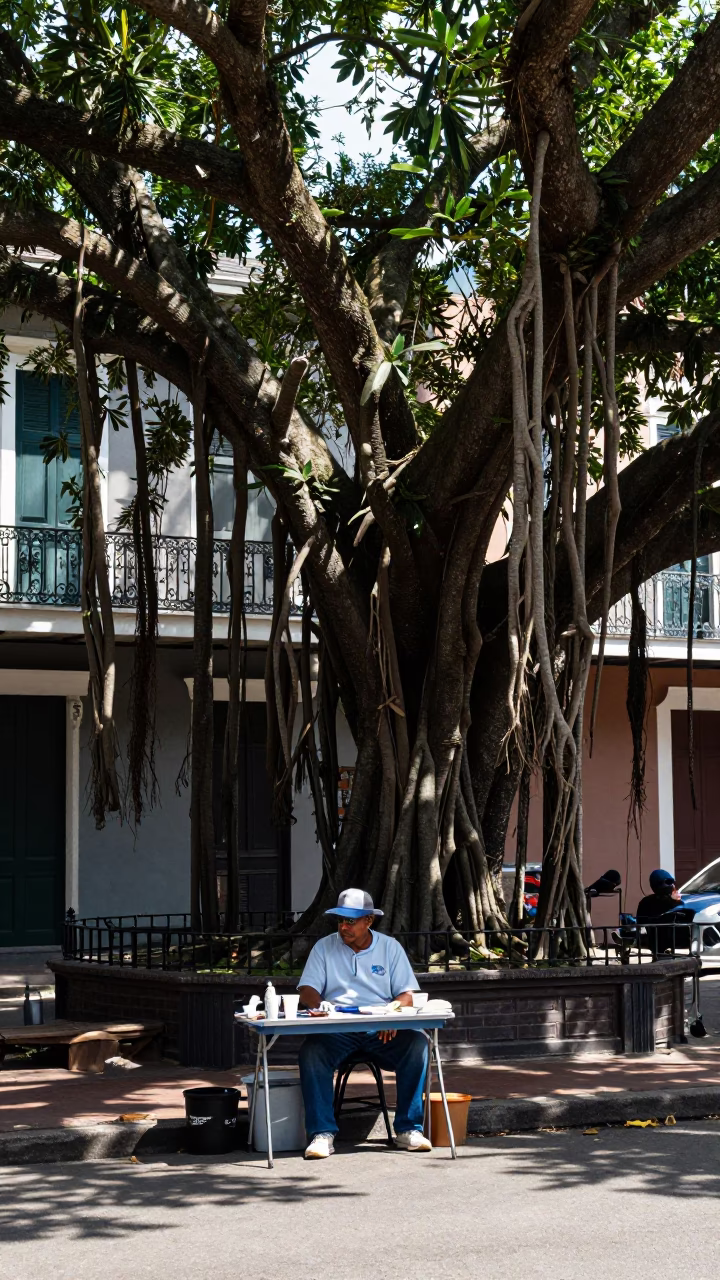 Street Vendor in New Orleans at The Flat Glare Of Noon Light in in New Orleans, Louisiana, United States
