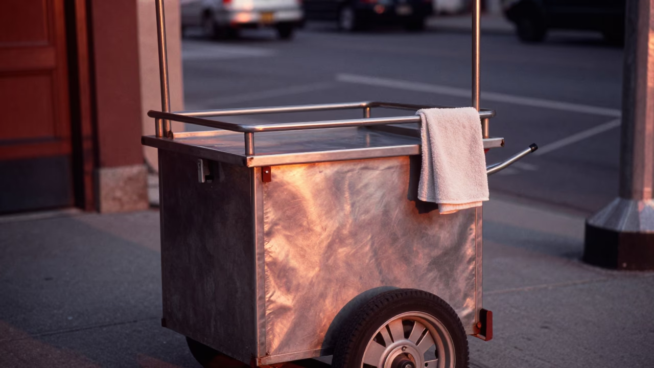 Street Vendor in New York at Copper-toned Light Before Dusk in in New York, New York, United States