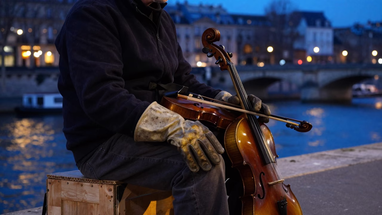 Street Vendor in Paris at Blue Hour in in Paris, France