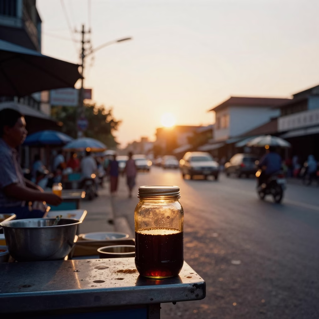 Street Vendor in Phnom Penh at Sunset Light in in Phnom Penh, Cambodia