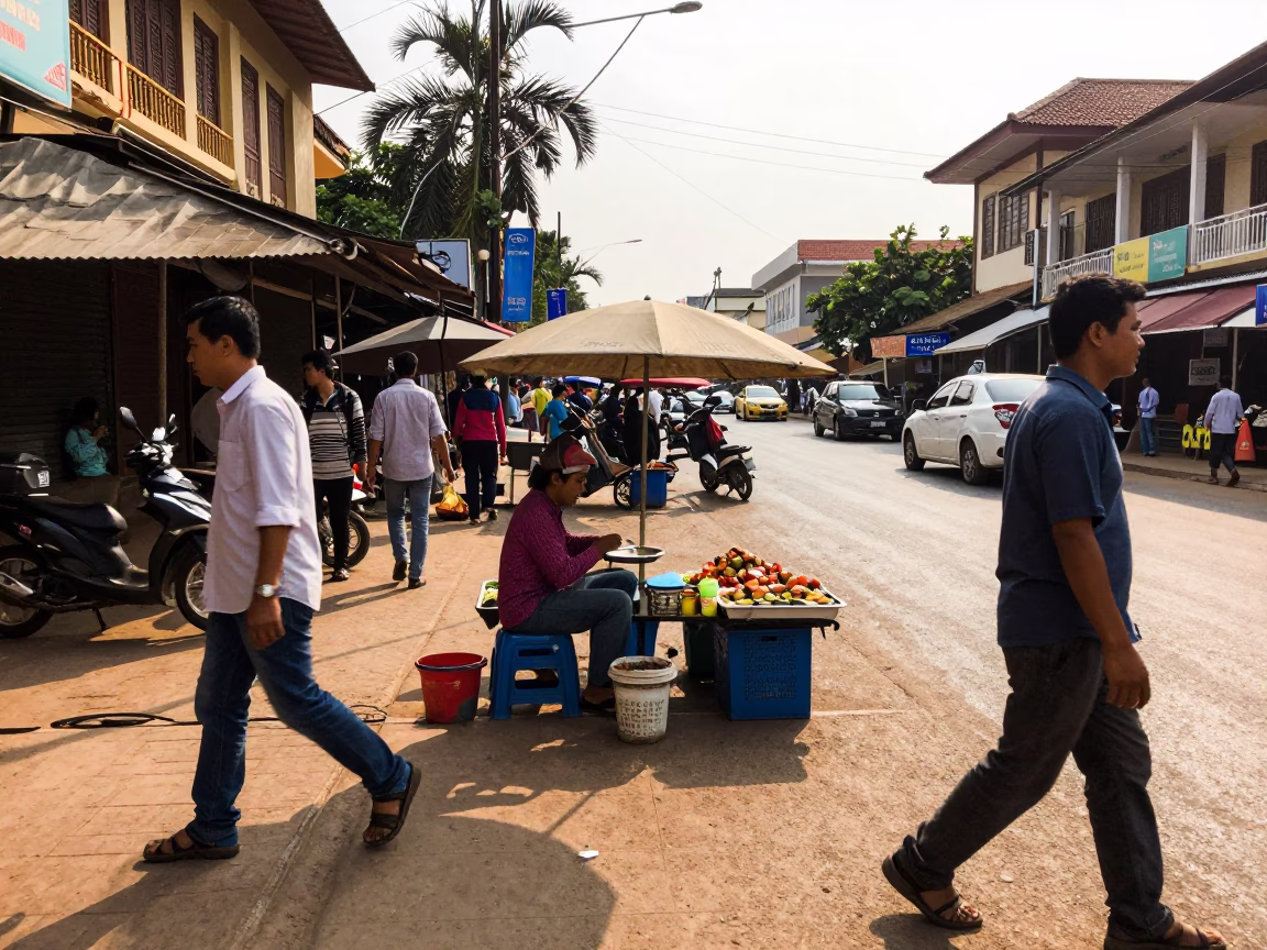 Street Vendor in Phnom Penh at The Early Afternoon Light in in Phnom Penh, Cambodia