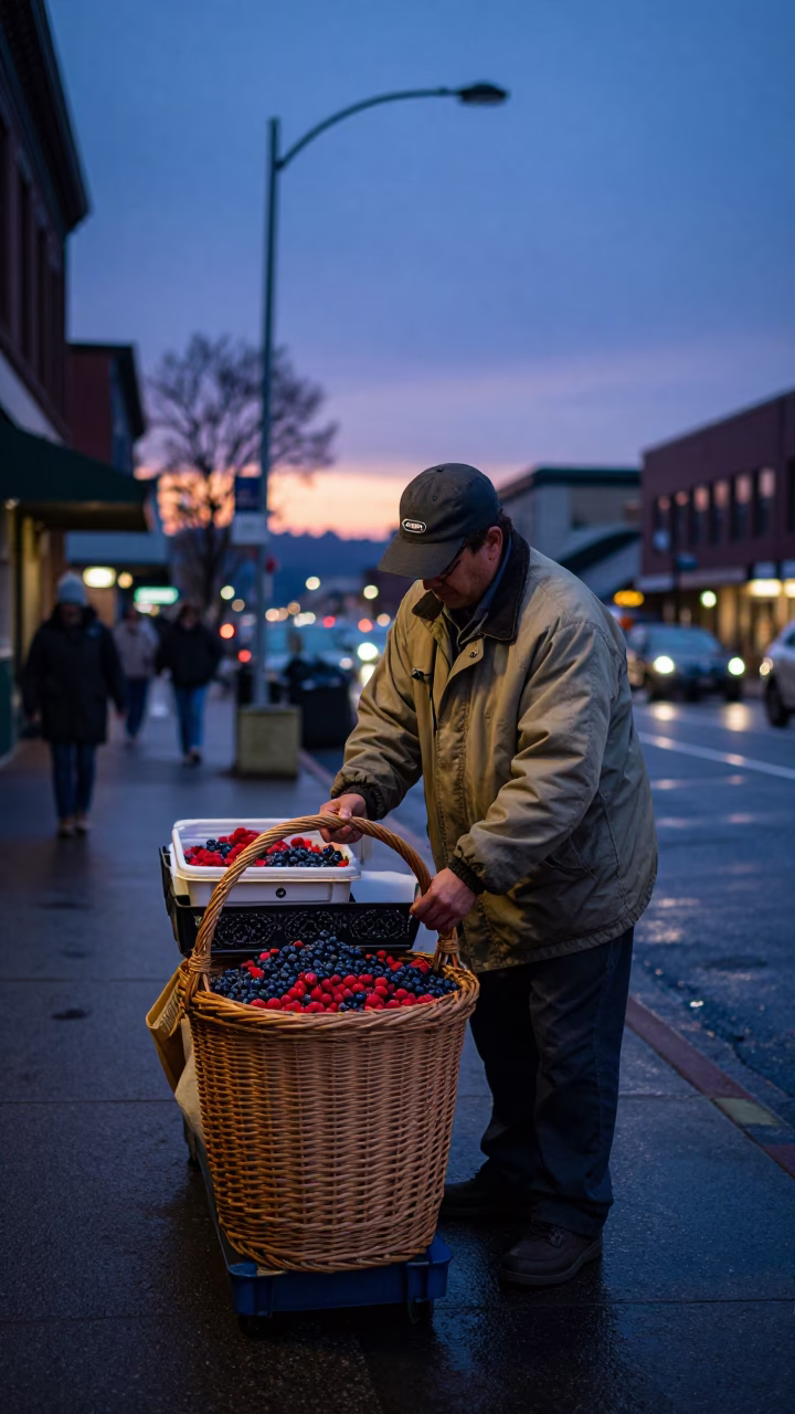 Street Vendor in Portland at Sunrise Light in in Portland, Oregon, United States