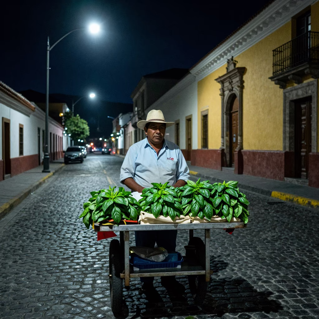 Street Vendor in Quito at Deep In The Night Light in in Quito, Ecuador
