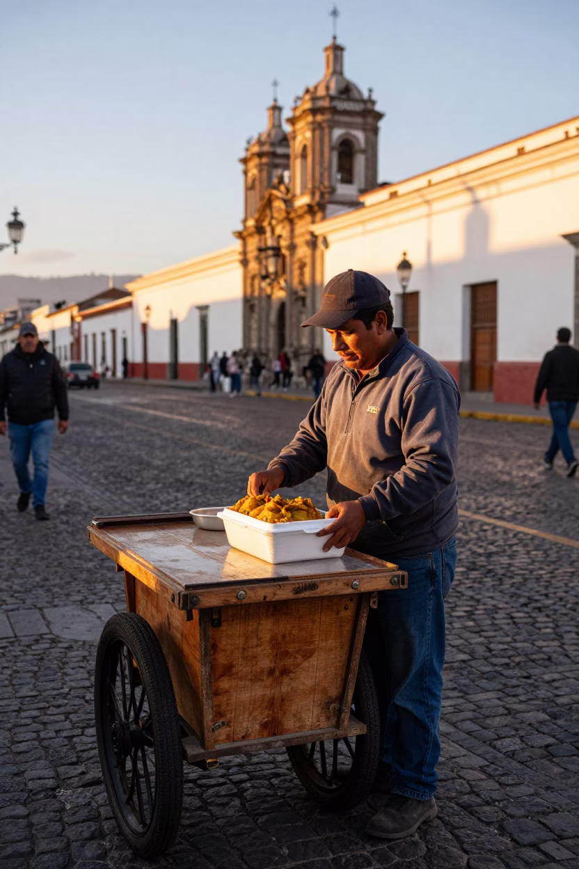 Street Vendor in Quito at Golden Hour in in Quito, Ecuador
