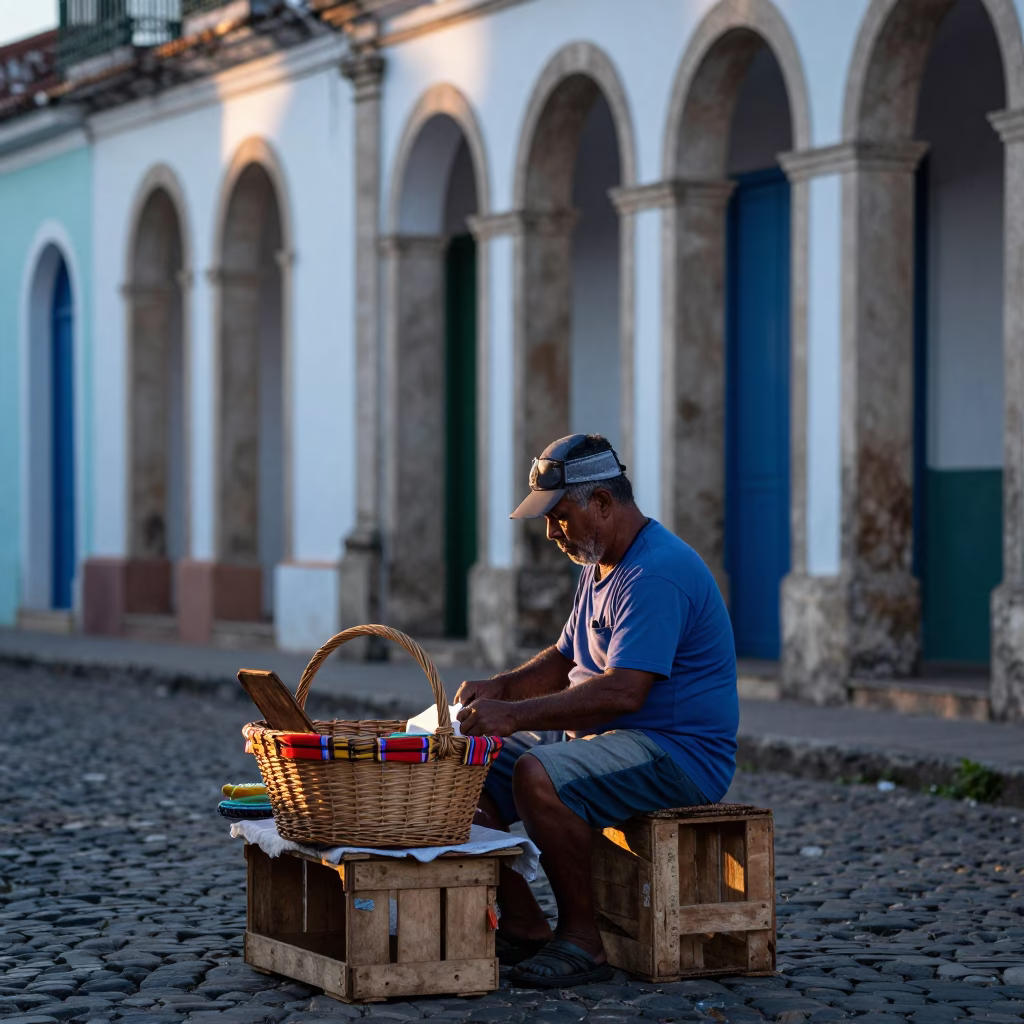 Street Vendor in Salvador at Early Morning Light in in Salvador, Brazil