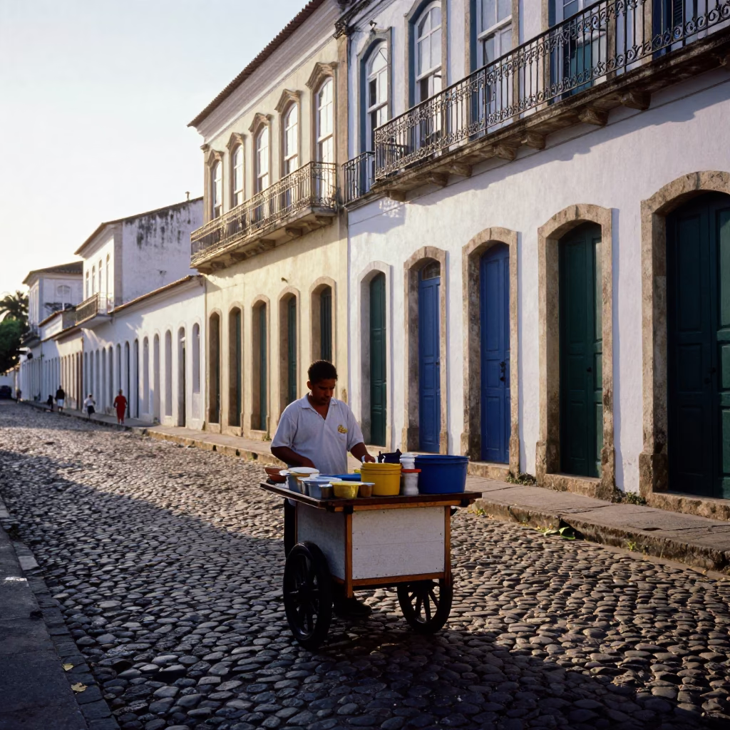 Street Vendor in Salvador at The Late Afternoon Light in in Salvador, Brazil