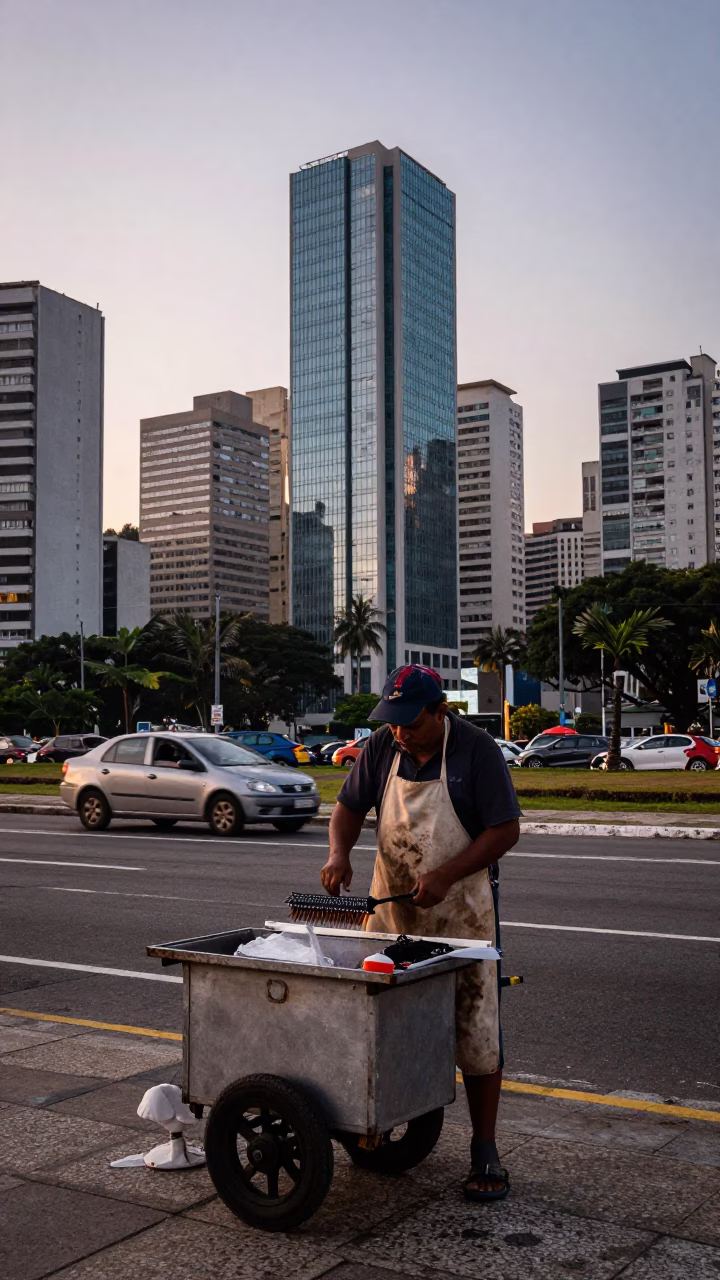 Street Vendor in São Paulo at Nautical Dawn Light in in São Paulo, Brazil