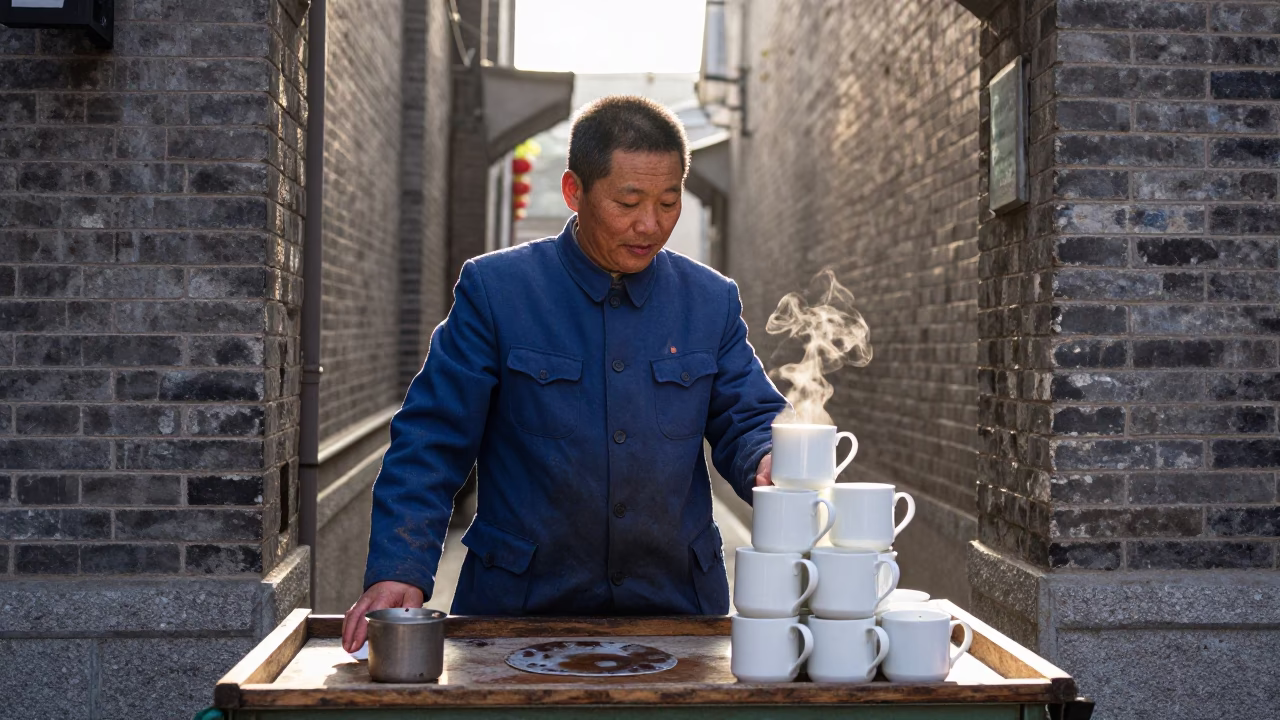 Street Vendor in Shanghai at Clear Late-afternoon Light in in Shanghai, China
