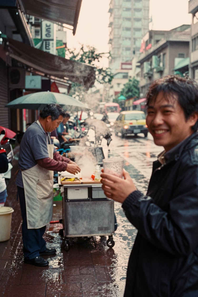 Street Vendor in Taipei at First Light in in Taipei, Taiwan