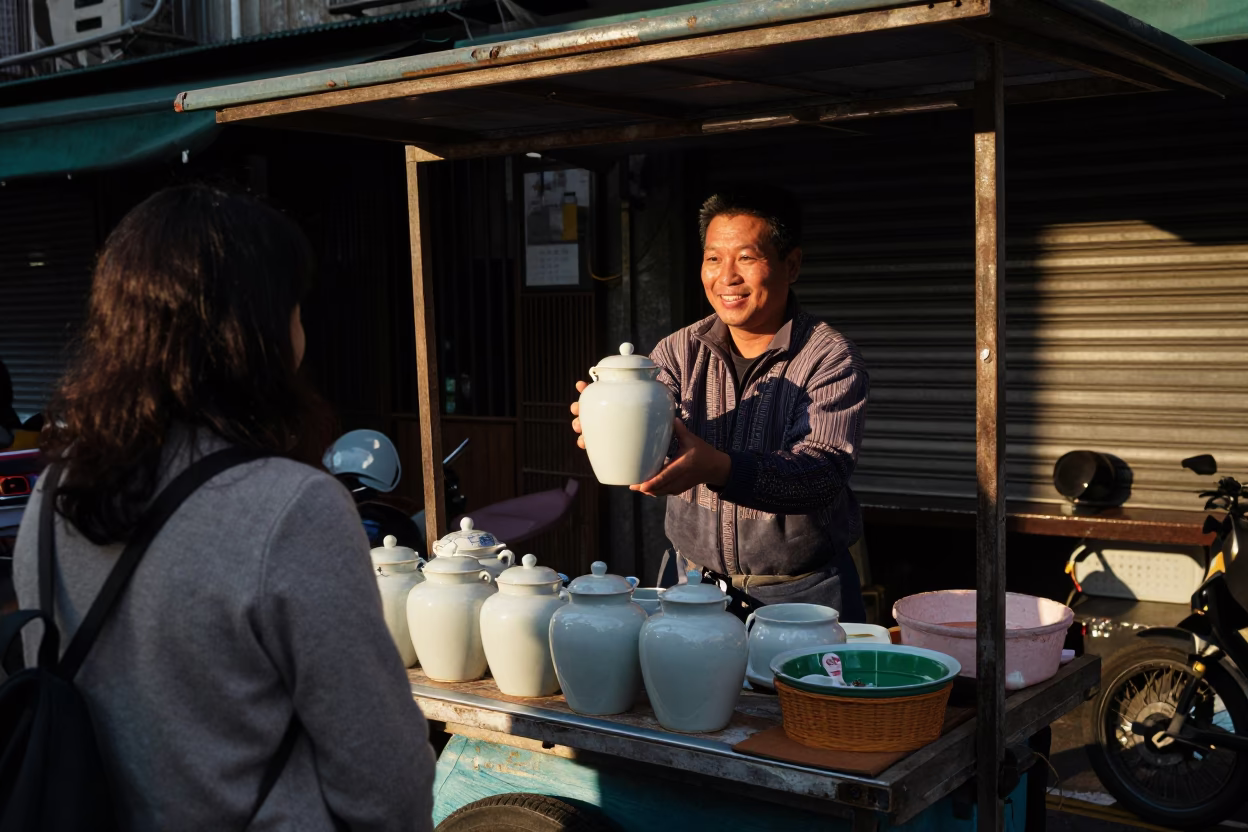 Street Vendor in Taipei at The Late Afternoon Light in in Taipei, Taiwan