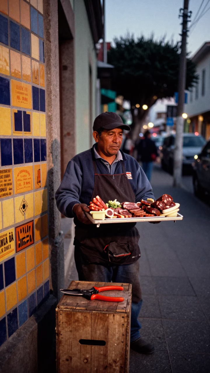Street Vendor in Valparaiso at Honeyed Evening Light in in Valparaiso, Chile