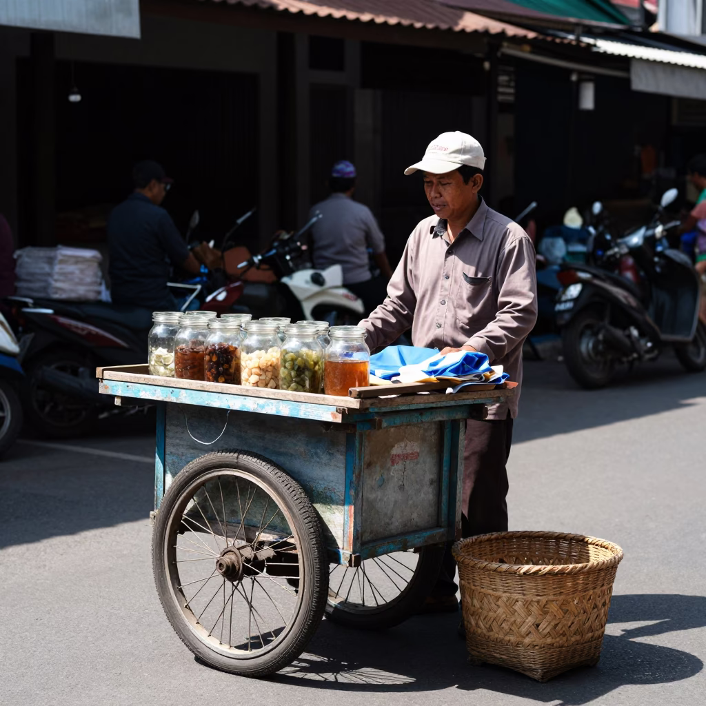 Street Vendor in Yogyakarta at Flat Noon Light in in Yogyakarta, Indonesia