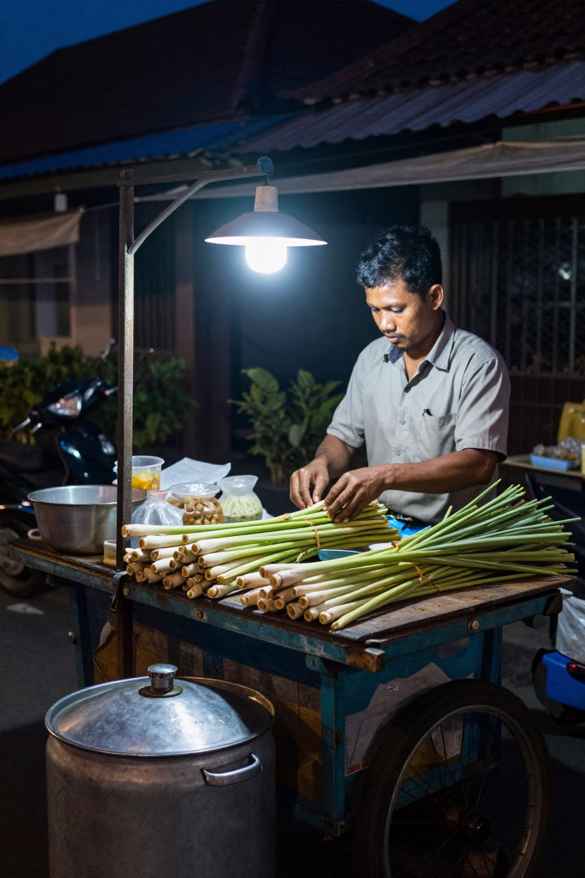 Street Vendor in Yogyakarta at Midnight Light in in Yogyakarta, Indonesia