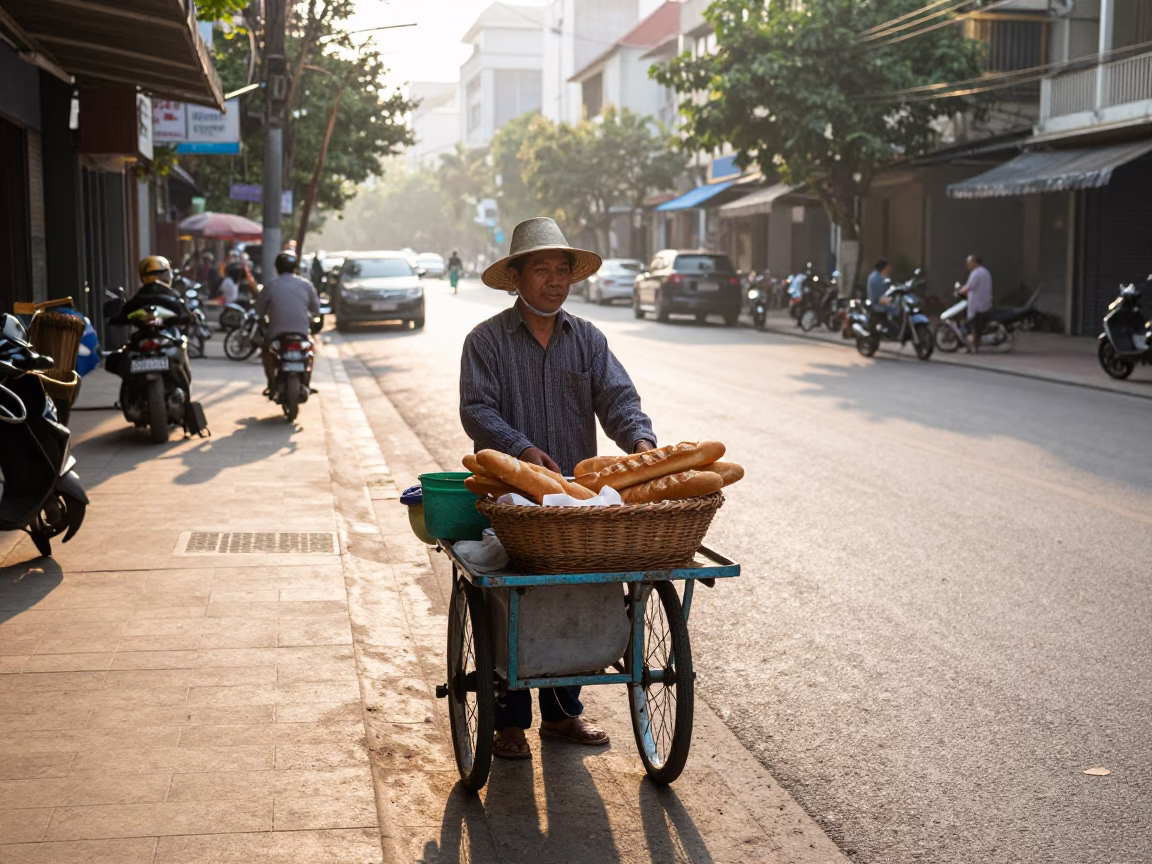 Street Vendor just after sunrise in Ho Chi Minh City in in Ho Chi Minh City, Vietnam