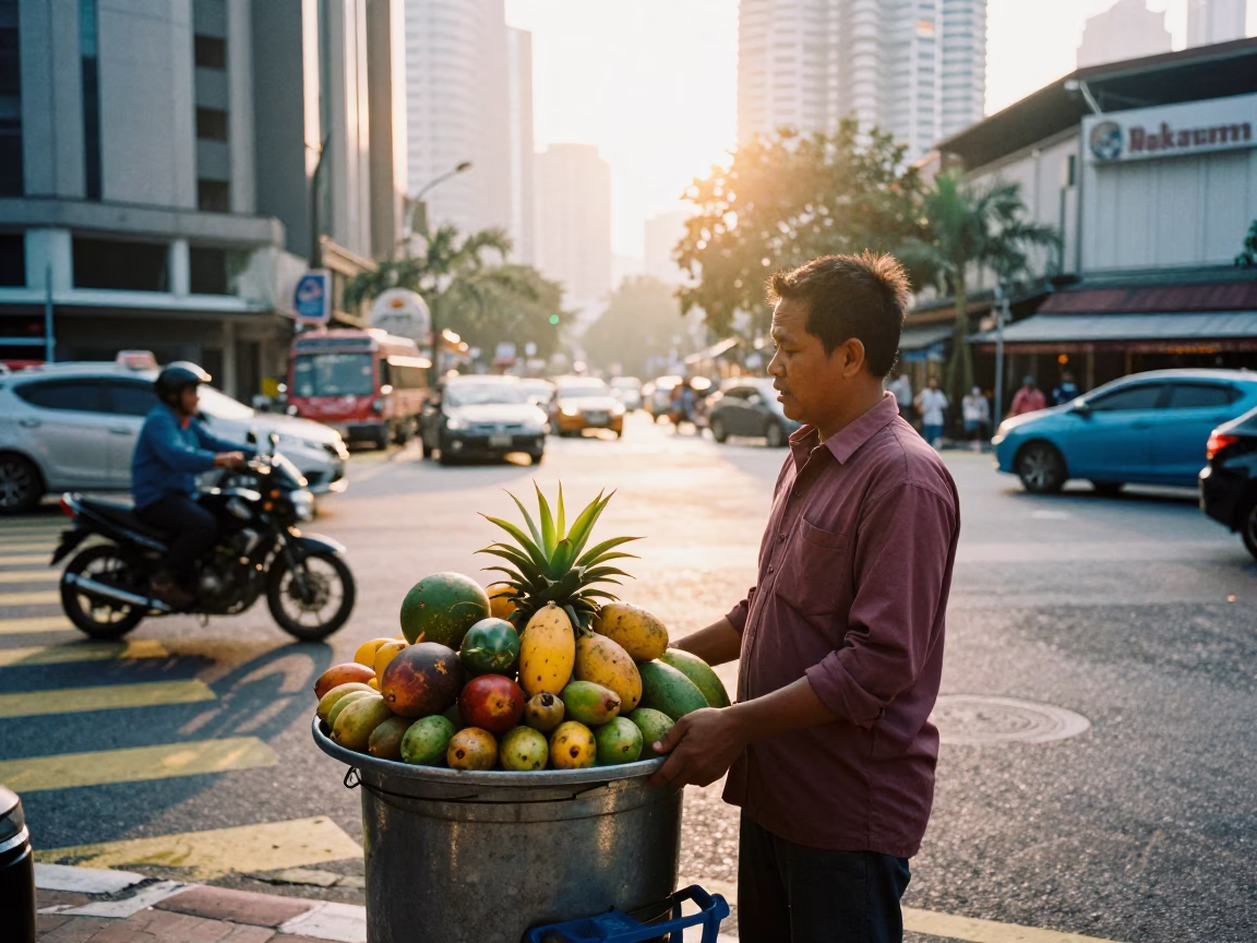 Street Vendor just after sunrise in Kuala Lumpur in in Kuala Lumpur, Malaysia