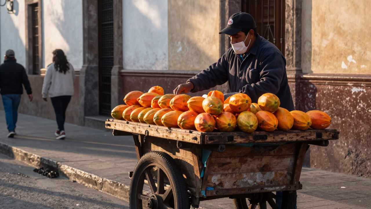 Street Vendor just after sunrise in Mexico City in in Mexico City, Mexico