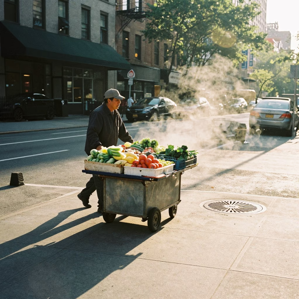 Street Vendor just after sunrise in New York in in New York, New York, United States
