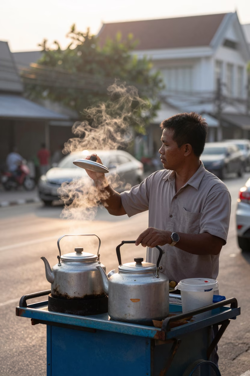 Street Vendor just after sunrise in Phuket in in Phuket, Thailand