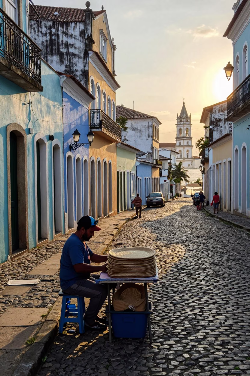 Street Vendor just after sunrise in Salvador in in Salvador, Brazil
