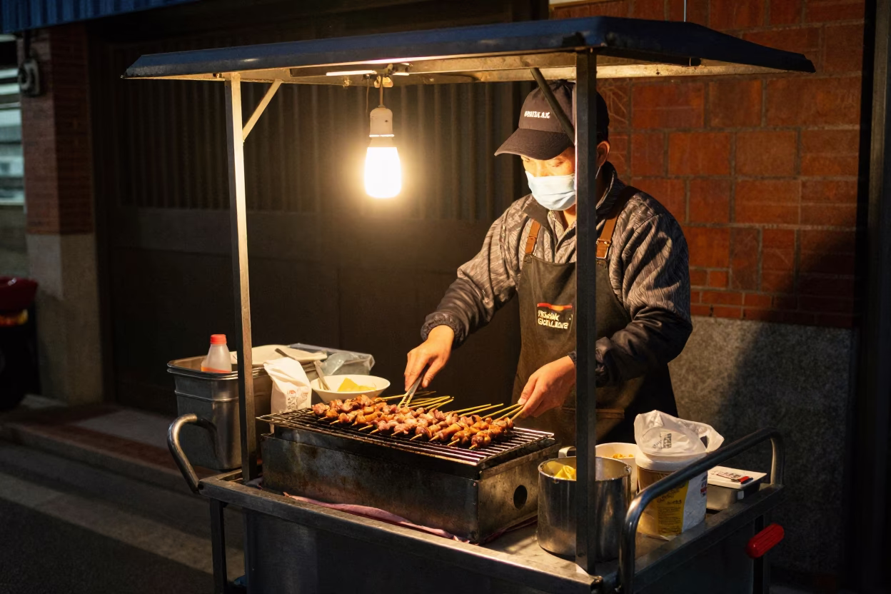 Street Vendor Preparing Breakfast in Tainan Taiwan Before Dawn in in Tainan, Taiwan