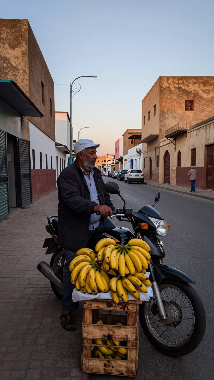 Street Vendor Selling Bananas at Dawn in Casablanca Morocco in in Casablanca, Morocco