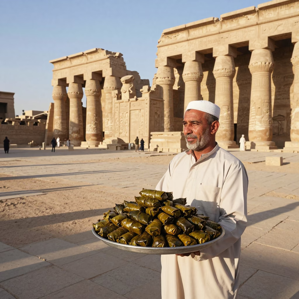Street Vendor Selling Dolma Grape Leaf Wraps in Luxor Egypt Late Afternoon in in Luxor, Egypt