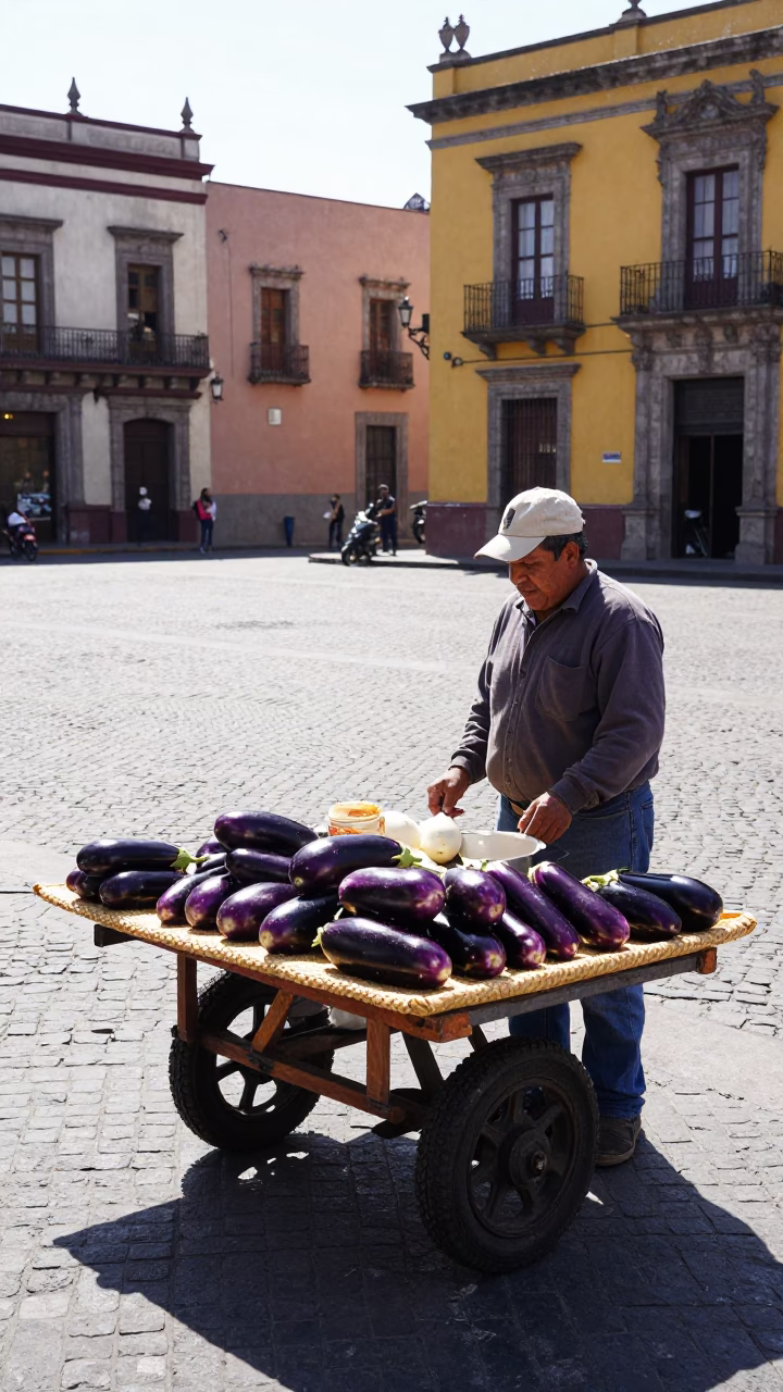 Street Vendor Selling Eggplants in Mexico City Midmorning Light in in Mexico City, Mexico