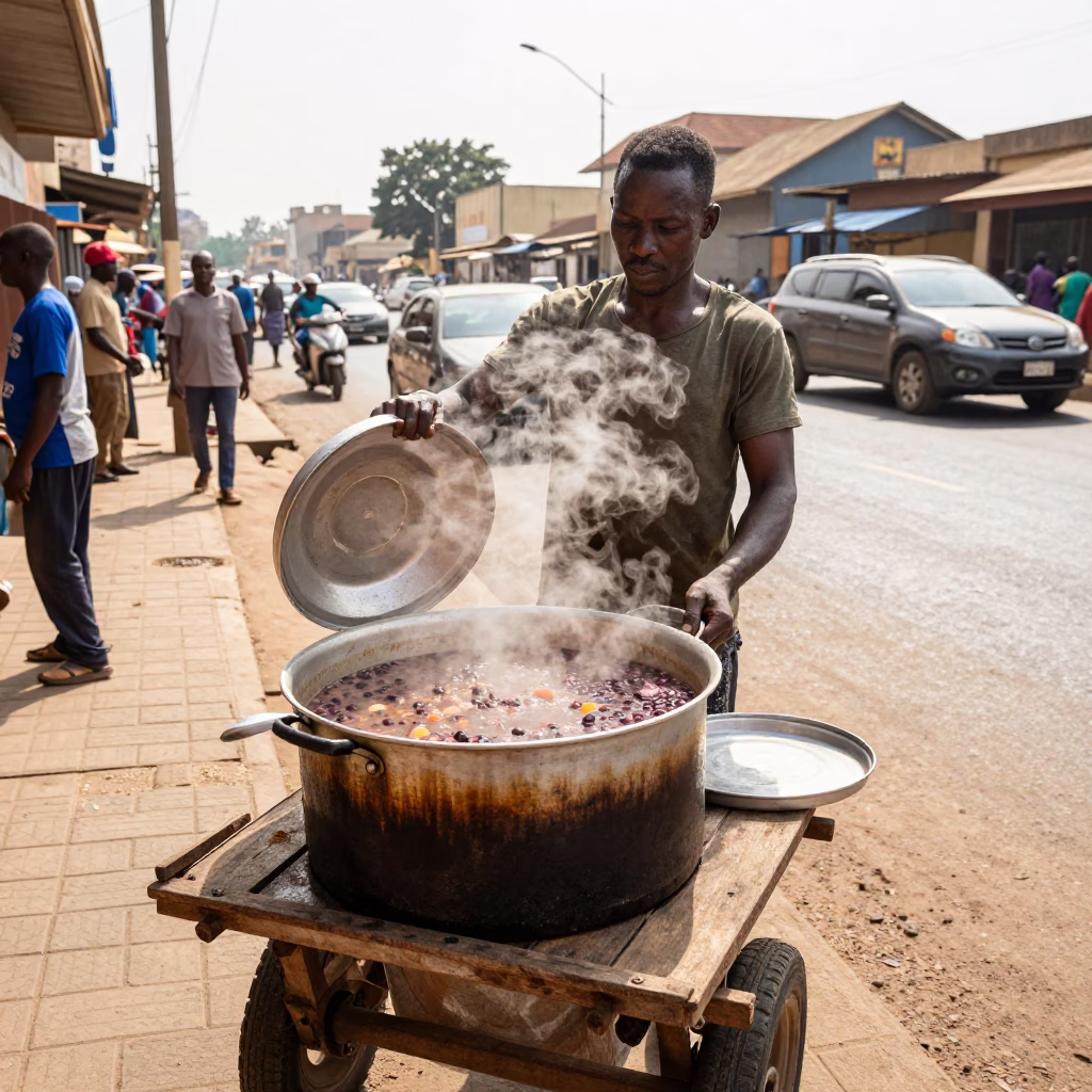 Street Vendor Selling Fasolia Bean Stew in Accra Ghana Early Afternoon in in Accra, Ghana