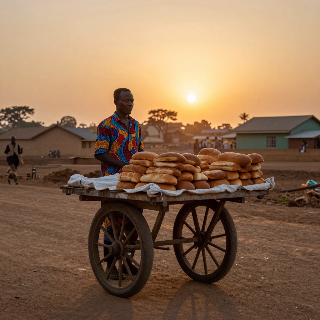 Street Vendor Selling Fresh Bread Loaves in Nairobi Kenya at Sunset in in Nairobi, Kenya