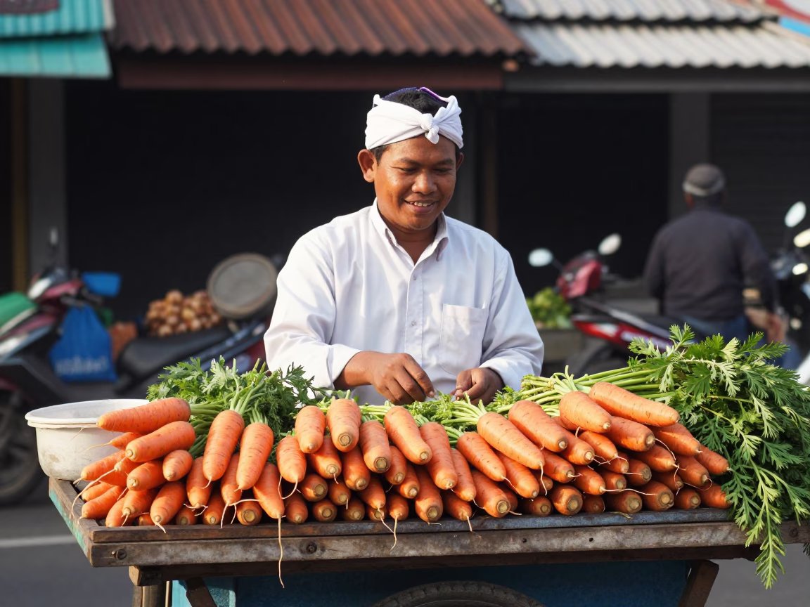 Street Vendor Selling Fresh Carrots in Yogyakarta Indonesia Late Morning in in Yogyakarta, Indonesia
