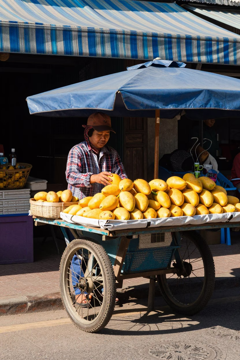 Street Vendor Selling Fresh Mangoes in Chiang Mai Thailand in in Chiang Mai, Thailand
