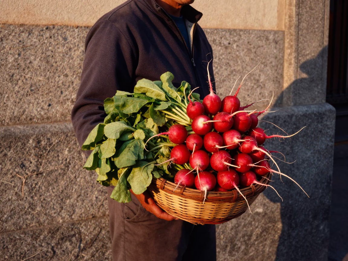 Street Vendor Selling Fresh Radishes in Madrid in in Madrid, Spain
