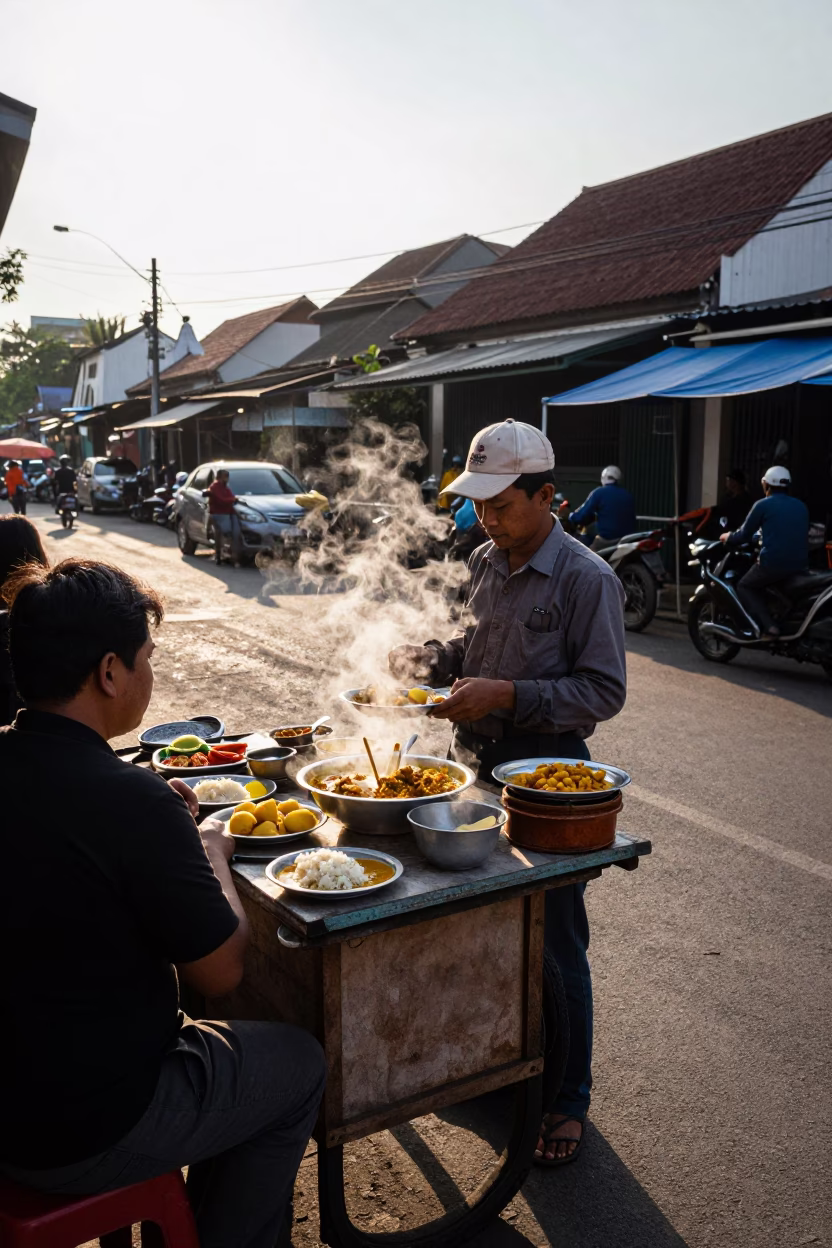 Street Vendor Selling Massaman Curry in Yogyakarta Indonesia Late Afternoon Light in in Yogyakarta, Indonesia